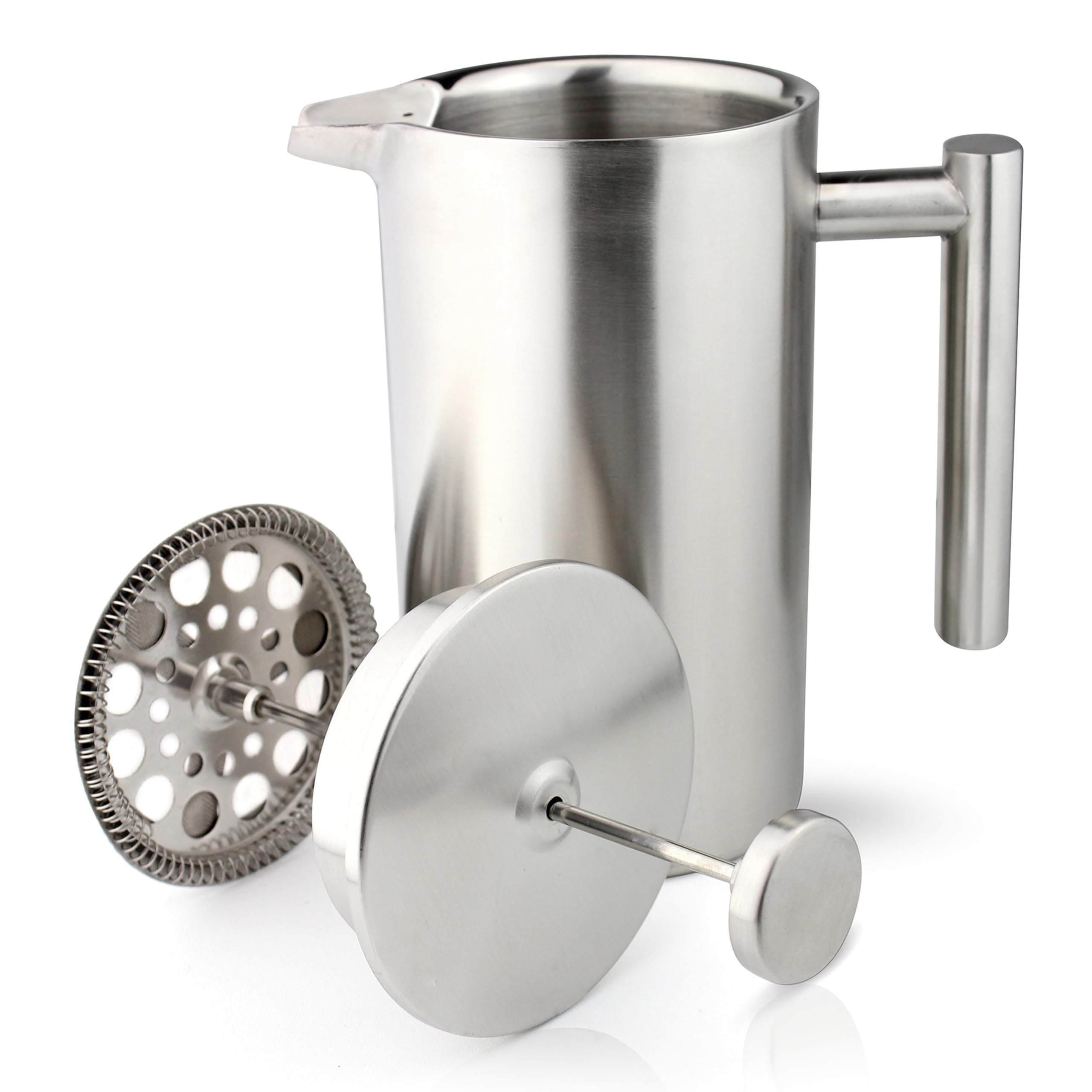 Café Olé CFD Cafetière, 18/10 stainless steel double wall body and mesh filter, Satin finish, 800ml (6 espresso cups or 3 mugs)