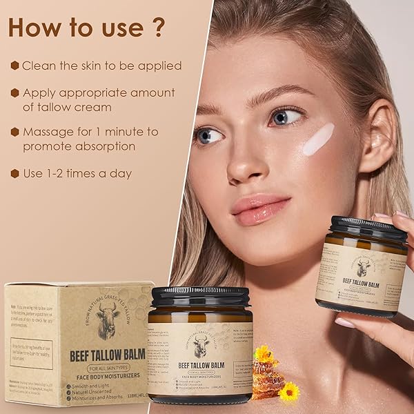 RUNSIDAN BEEF TALLOW FOR SKIN, NATURAL TALLOW BALM FOR FACE, DEEP NOURISHING MOISTURIZERS, GRASS-FED BEEF TALLOW CREAM FOR ALL SKIN TYPES