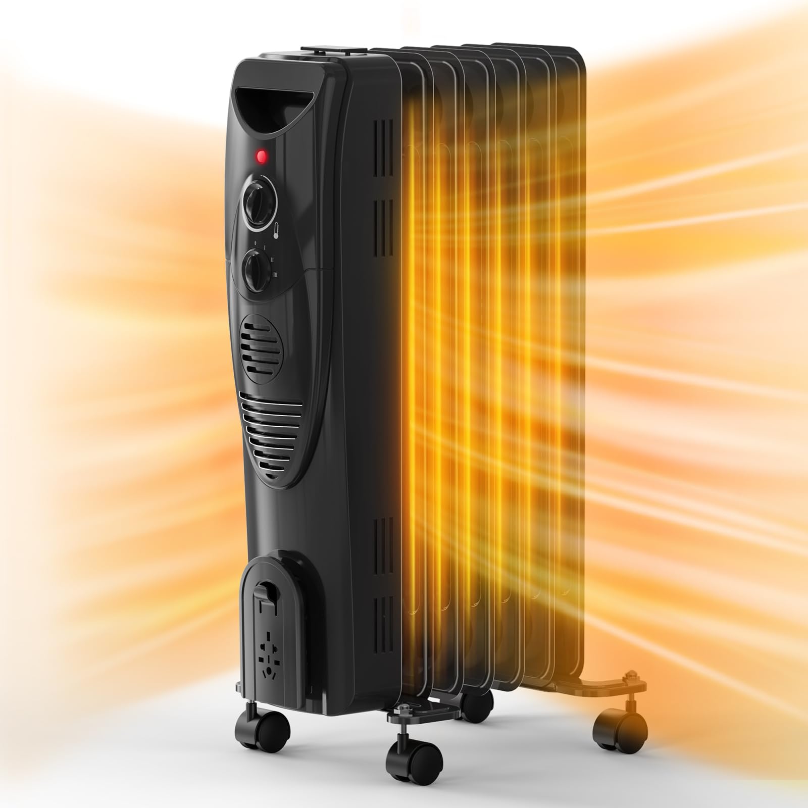 Oil Heater, 1500W Air Choice Electric Portable Space Heaters with 3 Heat Settings, Overheat & Tip-Over Protection, Adjustable Thermostat, Quiet Oil Filled Radiator Heater for Indoor Use, Home, Office