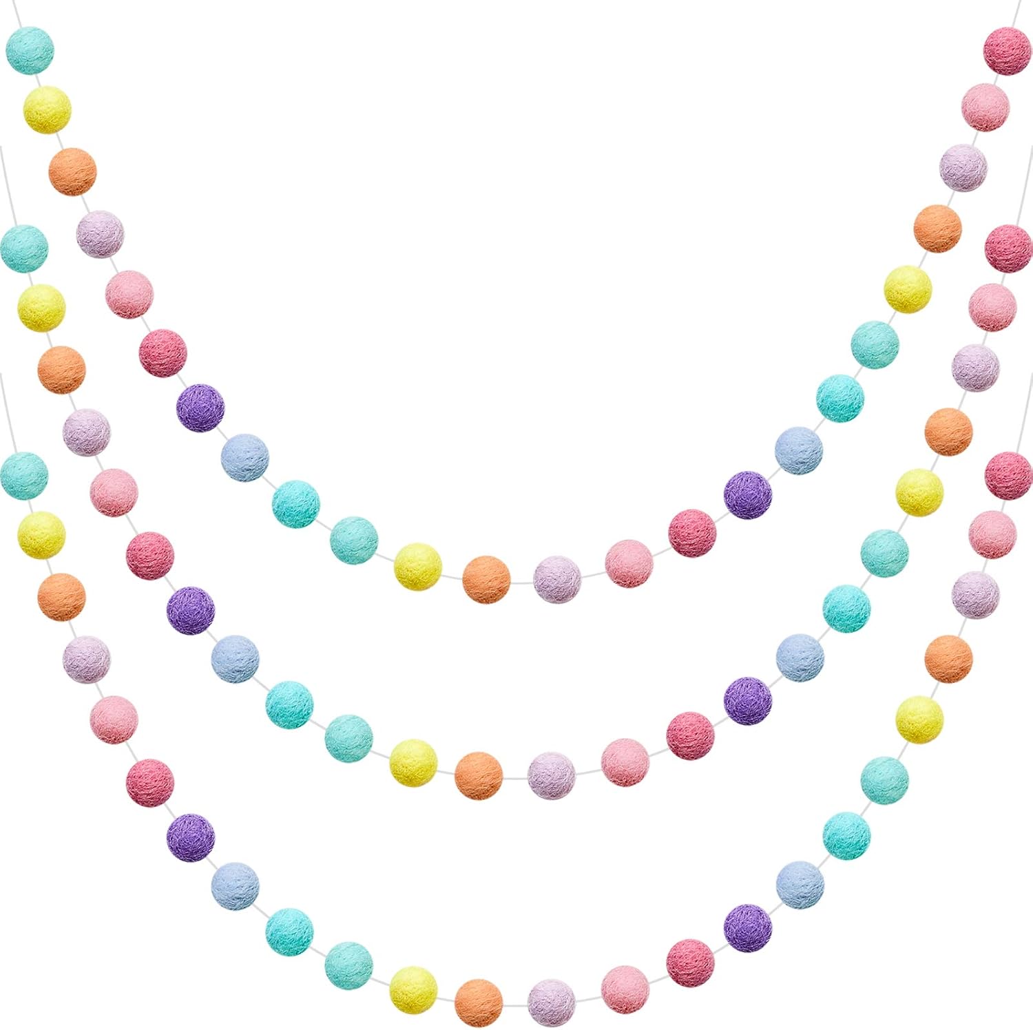Wreaths, Garlands & Swags - WILLBOND Wool Felt Ball Garland Colorful Pom Pom Garland 6.5 Feet Long 24 Ball Garland for Mardi Gras Easter Halloween Thanksgiving Christmas Wall (Rainbow Colors,3 Pieces)