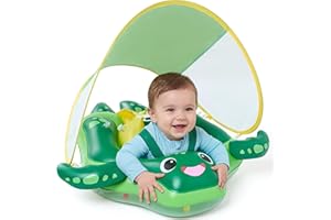 Sloosh Baby Swimming Floats with Removable Sun Canopy, Inflatable Baby Pool Float, Sea Turtle Design Infant Swim Float Ring