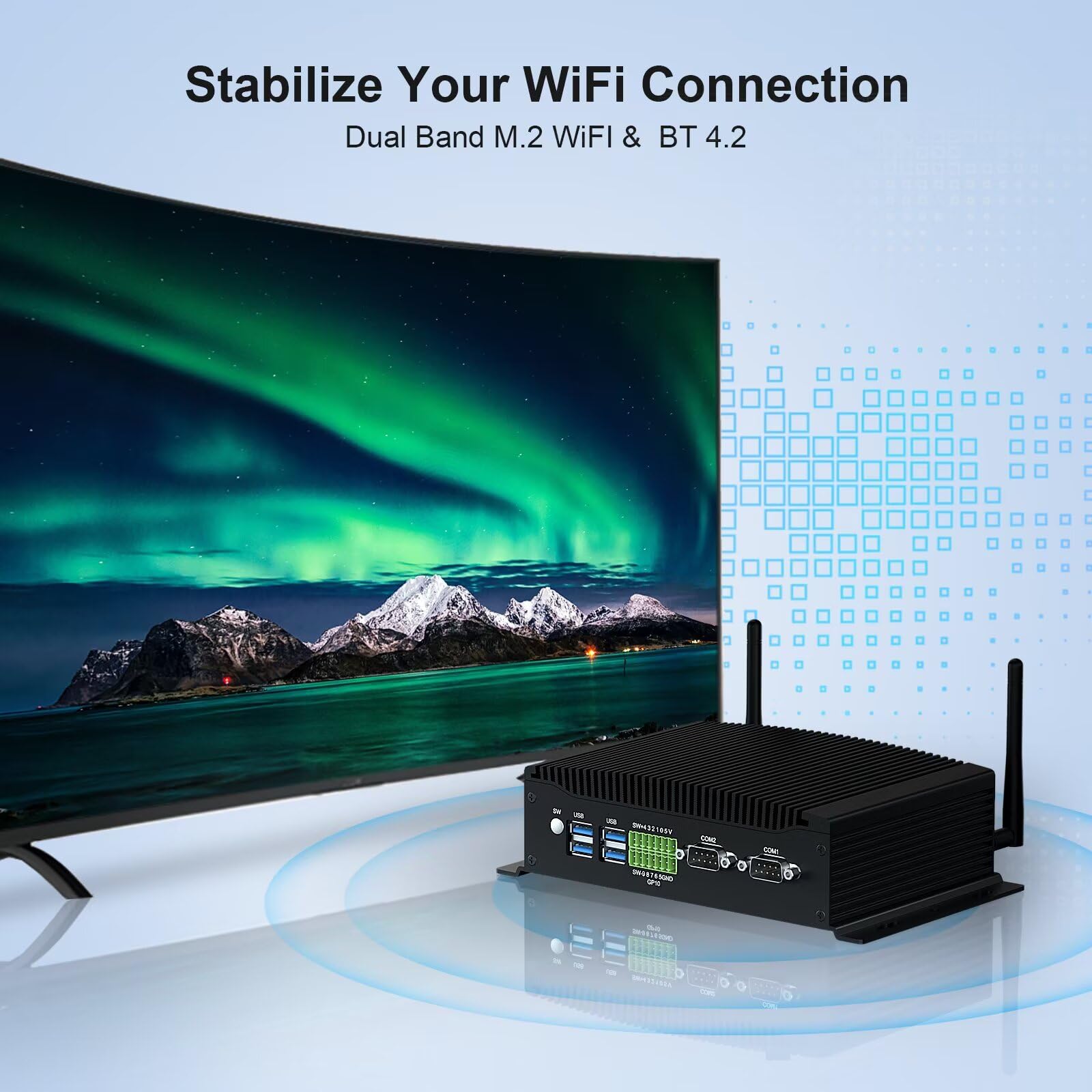 WEIDIAN PC Lüfterlos Industrie Mini PC Lüfterloser Core i7 10810U/10510U, 16GB RAM 512GB SSD Win11 Industrial Computer GPIO, 4K 2HD+DP, 2LAN, 2COM RS232/422/485, WiFi&BT RAID Wake On LAN Auto Power On 6