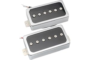 MUSICLILY Artec SHA66 Alnico 5 Splendor P90 Style Humbucker Sized Single Coil Neck Bridge Pickup Set for Les Paul Style Electric Guitar, Chrome/Black