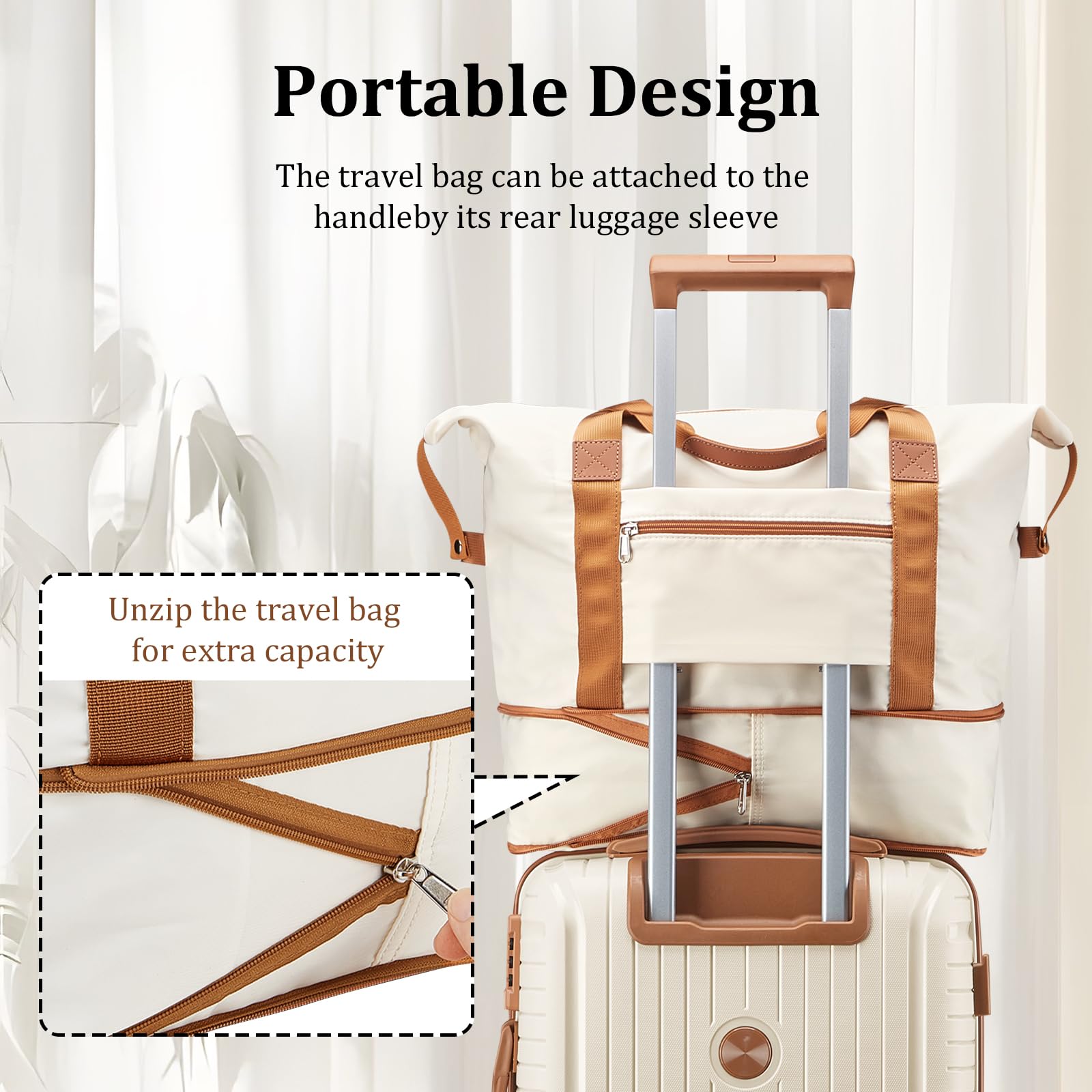 Joyway Luggage Sets 5 Piece PP Hardshell Carry on Suitcase, Travel Lightweight Carry-on with Double Spinner Wheels and TSA Lock, Beige Brown
