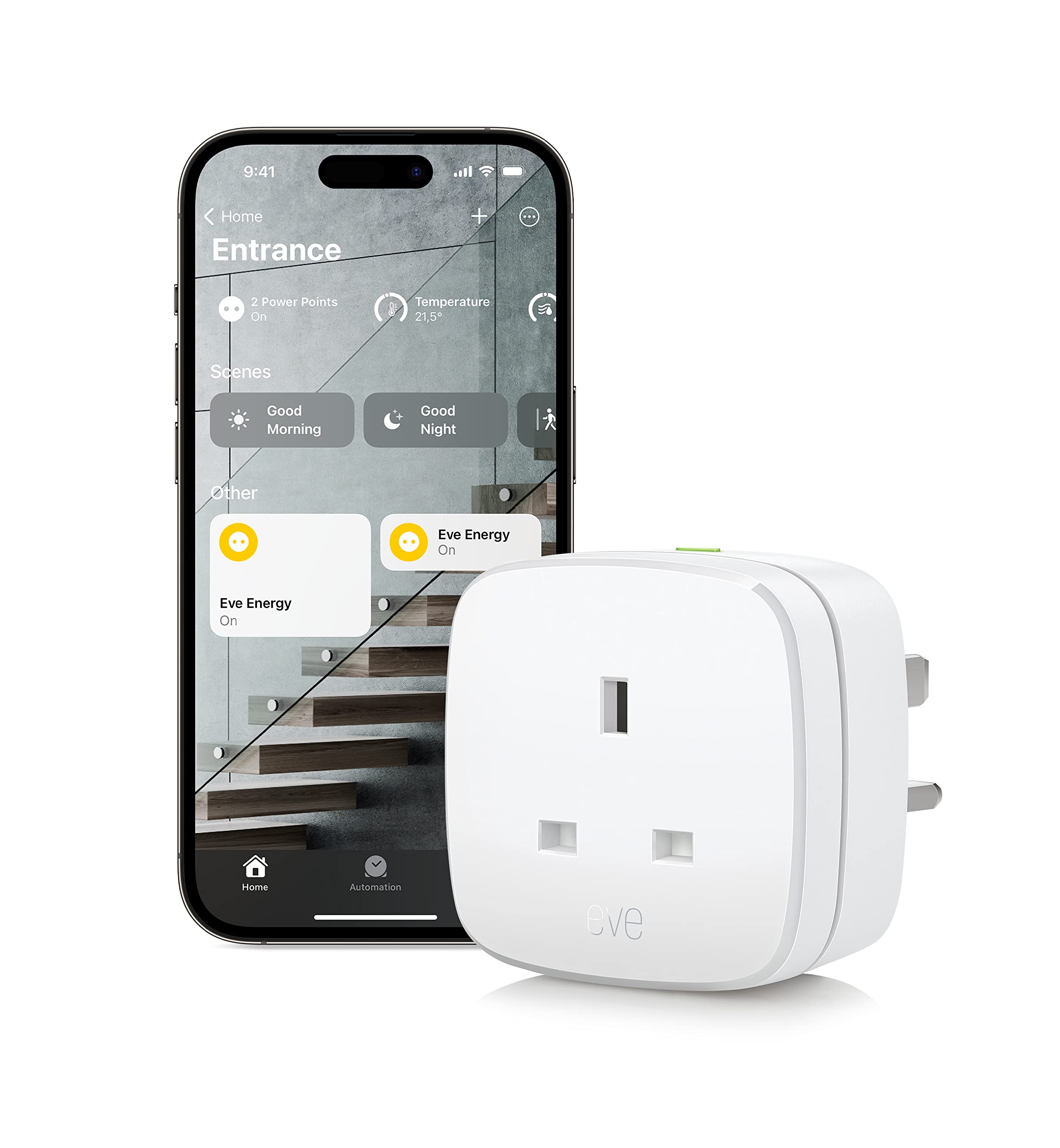 Eve Energy (Matter) UK-Smart Plug, Control and Automate Lights/Appliances, Secure and Private, Easy Setup, Future-Proof with Matter and Thread, Works with Apple HomeKit, Alexa, Google Home,SmartThings