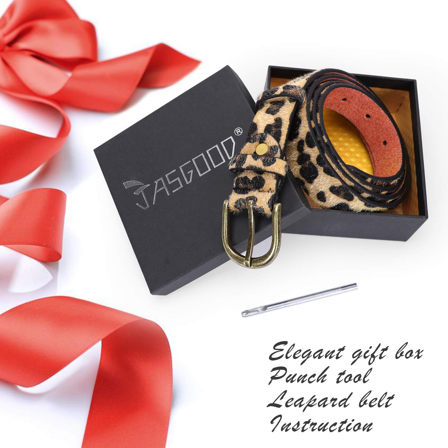 JasGood Leopard Print Leather Belt for Women Jeans Pants Waist Belt for Dresses