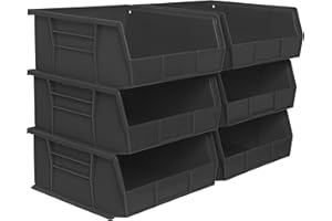 Akro-Mils 30235 AkroBins Plastic Storage Bins, Space-Saving Stackable Bins for Garage, Pantry, Craft Organization, 11" x 11" x 5", Black, 6-Pack