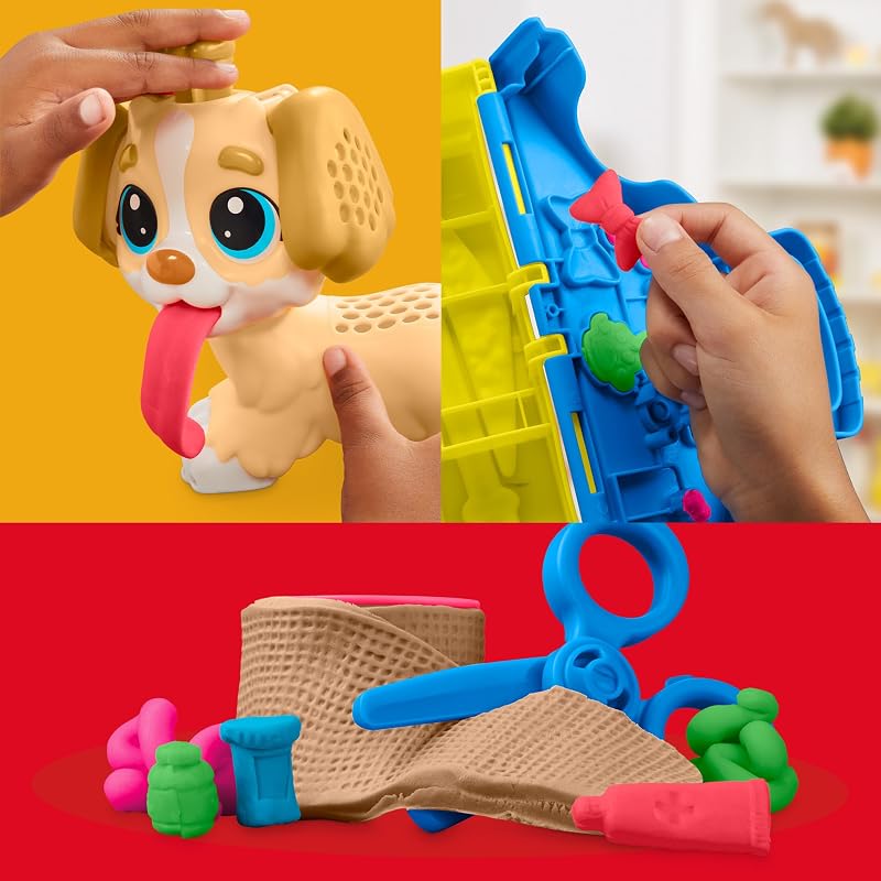 Coffret Le Cabinet Vétérinaire, Mallette Transportable avec Chien, 10 Outils et 5 Pots de Pâte à Modeler Atoxique, Jouet Créatif pour Enfants dès 3 Ans