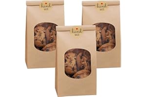Eupako 3.54x2.36x6.7 Bakery Bags with Window 50 PCS Brown Tin Tie Tab Lock Bags Kraft Paper Bags for Cookies, Coffee, Included 50 PCS Handmade Stickers