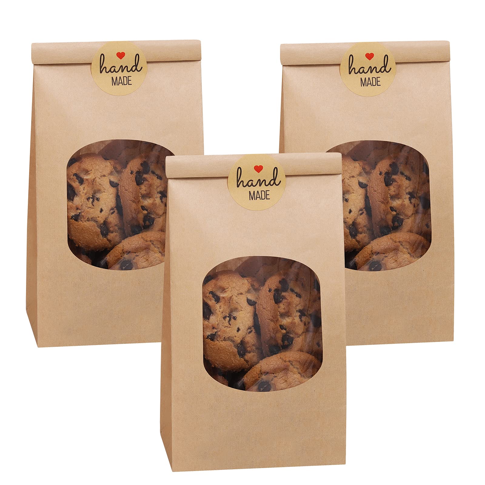 Photo 1 of Eupako 3.54x2.36x6.7 Bakery Bags with Window 50 PCS Brown Tin Tie Tab Lock Bags Kraft Paper Bags for Cookies, Coffee, Included 50 PCS Handmade Stickers