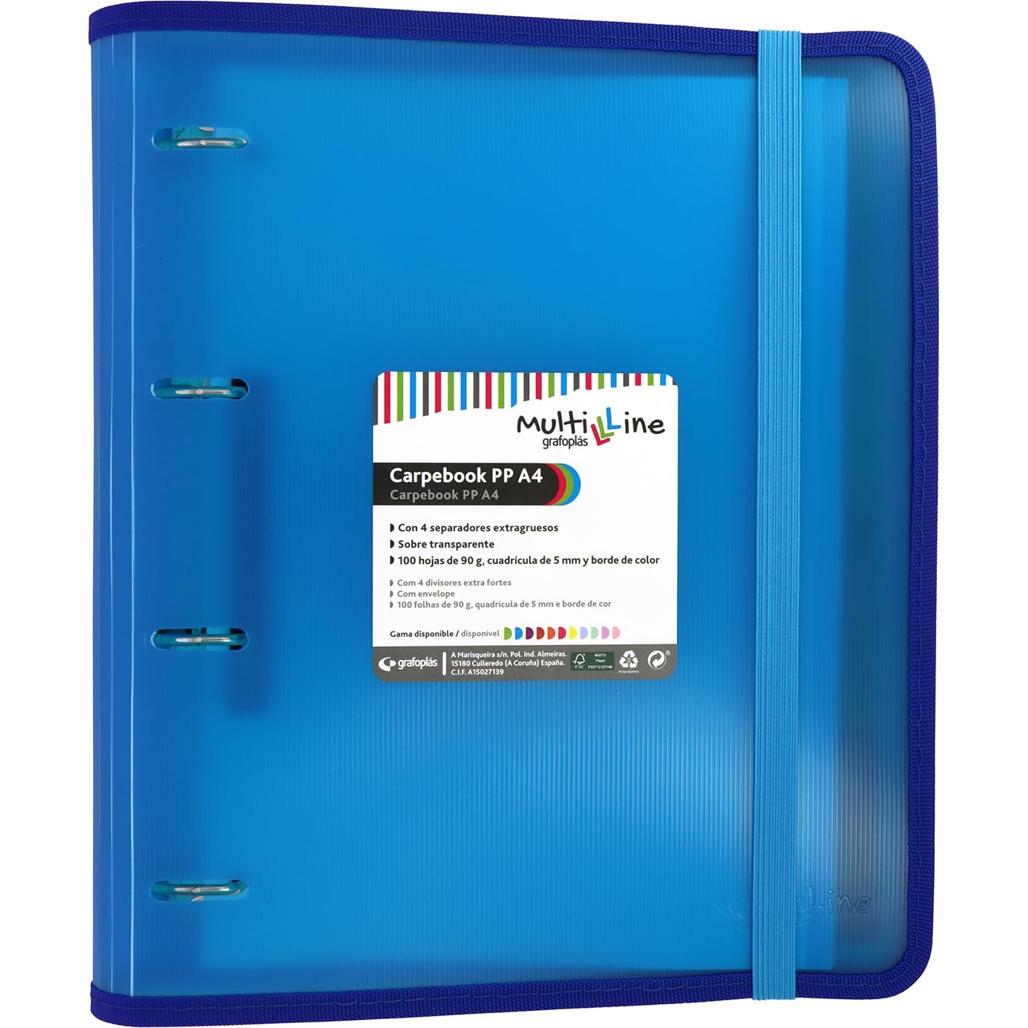 Grafopls 4 Ring Binder with Refill and Separators, A4, Blue — image 1