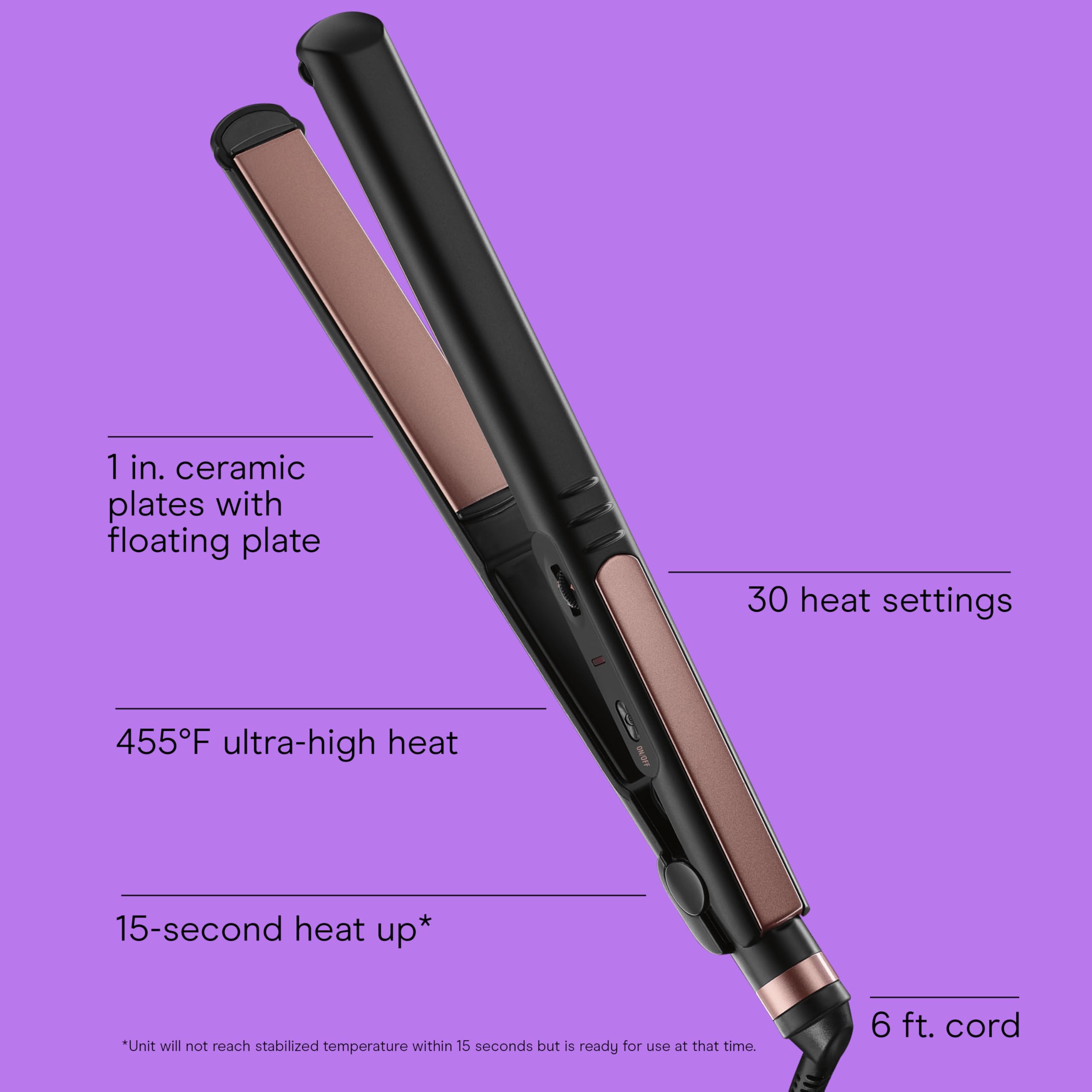 INFINITI PRO CONAIR Rose Gold Ceramic Flat Iron Hair Straightener, 1-Inch Flat Iron with Extra-Long Plates, including a Floating Plate, Advanced Heat Technology, Black