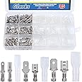 Glarks 315Pcs Quick Splice 2.8mm 4.8mm 6.3mm Male and Female Wire Spade Connector Wire Crimp Terminal Block with Insulating Sleeve Assortment Kit