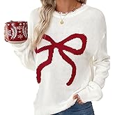Women Bow Sweater Casual Crew Neck Long Sleeve Pullover Sweaters y2k Lightweight Knitted Jumper Tops Winter Clothing