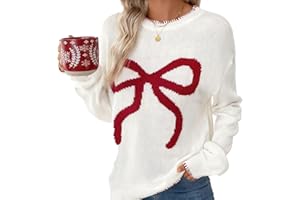 Women's Bow Knot Sweaters Crewneck Long Sleeve Knit Pullover Tops Causal Holiday Jumpers Y2K Christmas Outfits