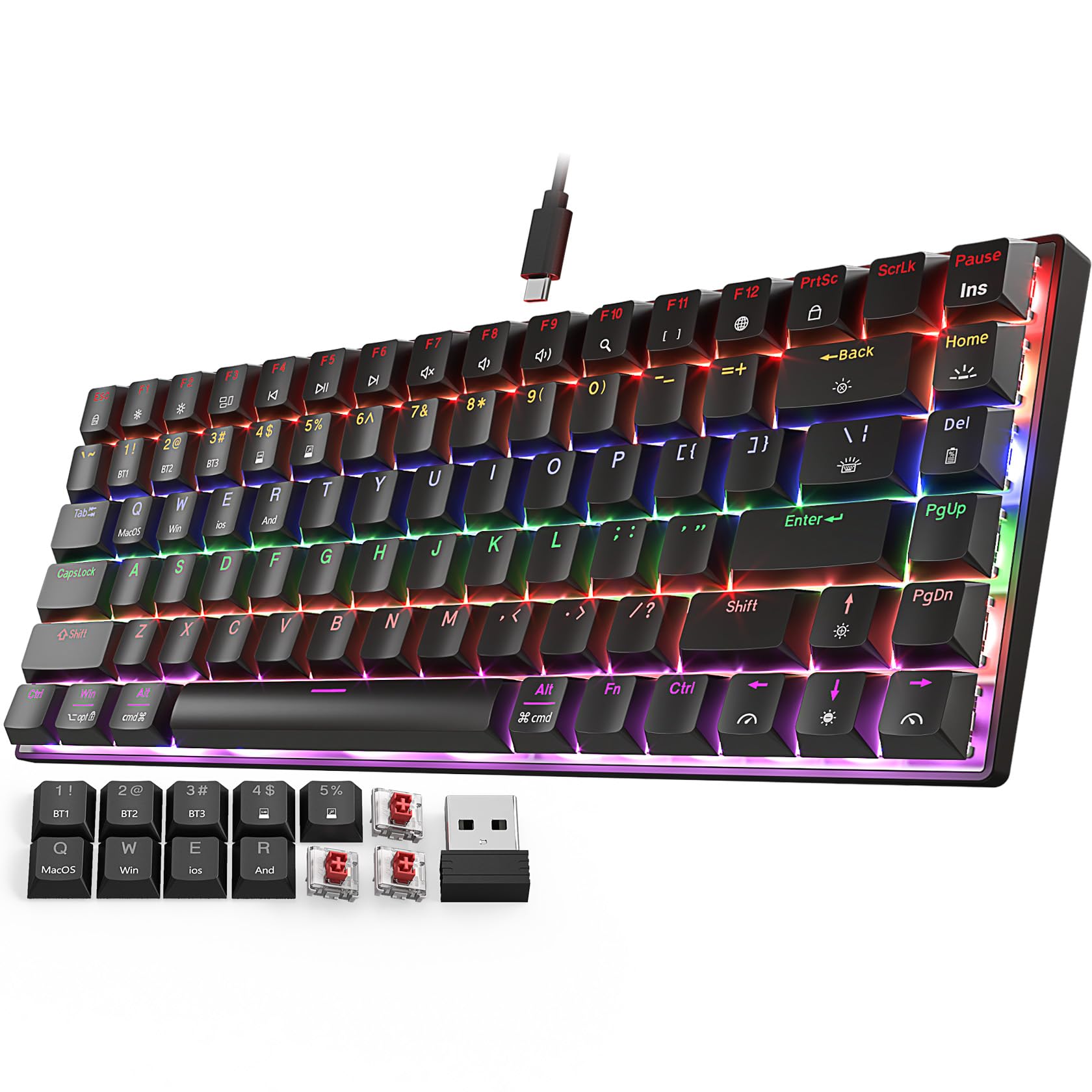 Photo 1 of SABLUTE 75% Wireless Mechanical Gaming Keyboard, Tri-Mode Bluetooth/2.4G/USB-C Wired, Backlit Compact 84 Keys Mini Keyboard with Low-Profile Red Switch for PC Laptop Tablet Windows Mac