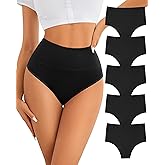 ASIMOON High Waisted Bikini Underwear for Women Tummy Control Cotton Panties Soft Strech No Muffin Cheeky Panty Multi Pack