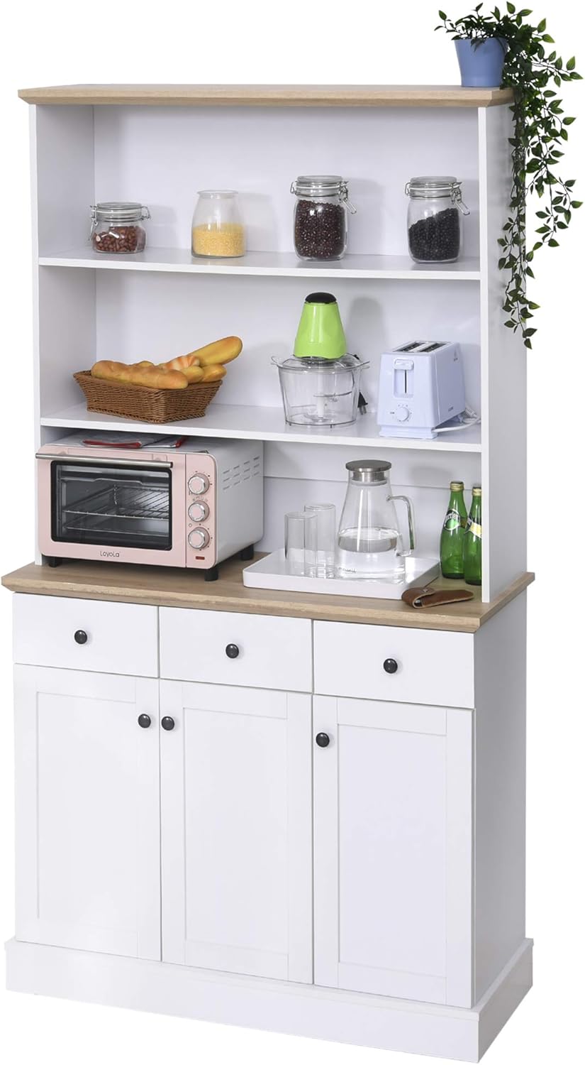 Credenza Cucina in Legno Bianco, Stile Country Provenzale con 3
