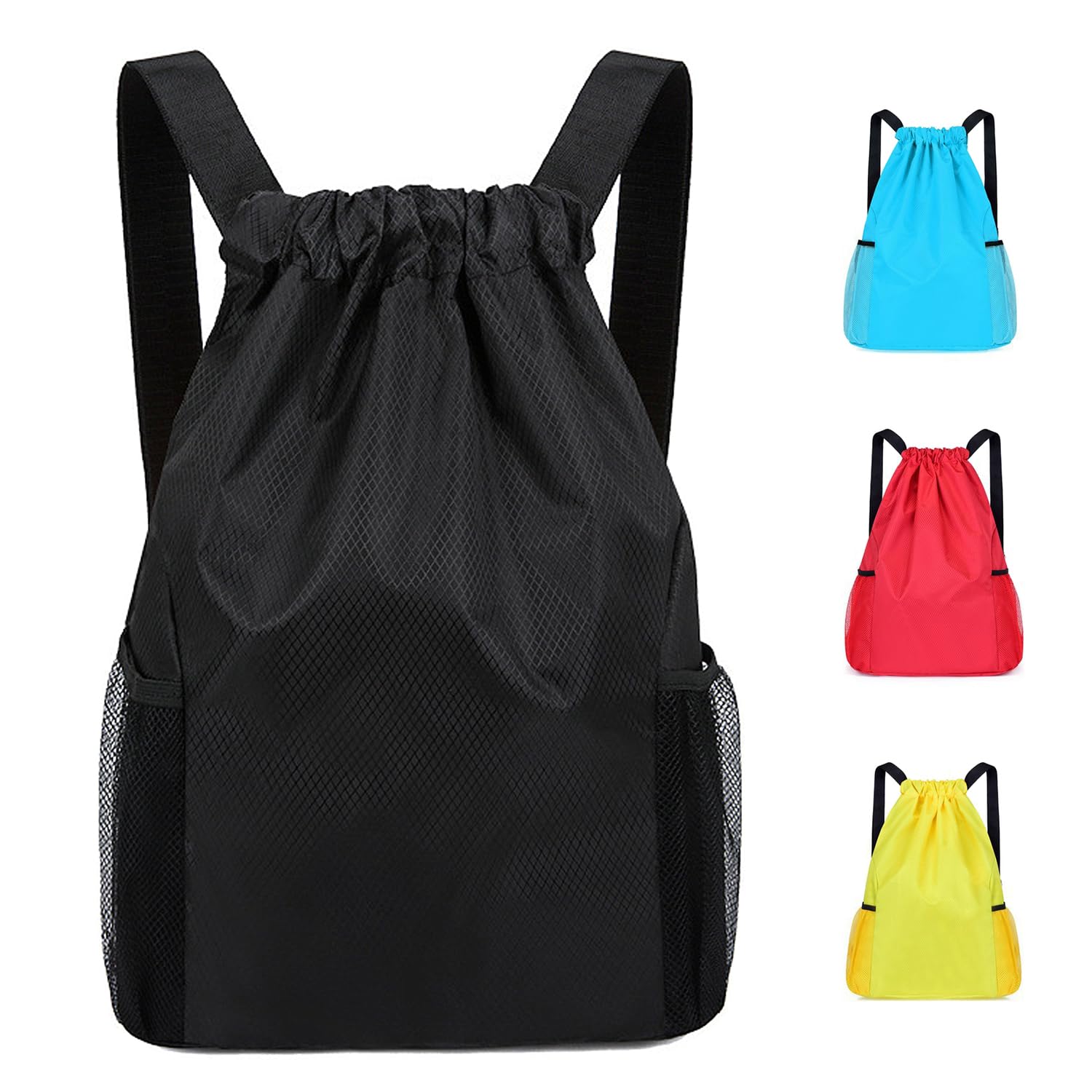 Didiseen Drawstring Bag Waterproof Swim PE Bag Unisex Large Sports String Backpack Oxford Fabric Gym Sack for School Travel Swimming Holidays Climbing Hiking (50x44,Black)