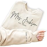 Custom Mrs Sweatshirt, Shirt & Hoodies | Date on Sleeve Mrs Last Name Sweatshirts | Bride Sweatshirts for Women | Personalized Bridal Gifts for Engagement, Bachelorette Party | Future Mrs Hoodies