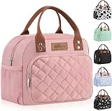 HOMESPON Insulated Lunch Bag Pink Women Men 27x21x15 cm Front Pocket