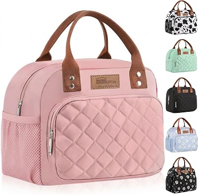 HOMESPON Insulated Lunch Bag Pink Women Men 27x21x15 cm Front Pocket