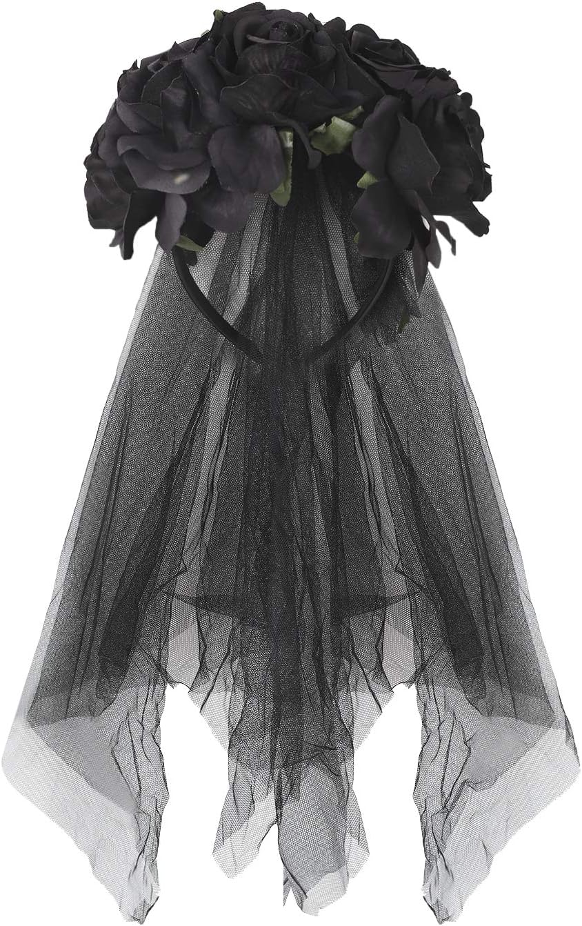 Women Girls Halloween Flower Headband with Black Veil - Image 4