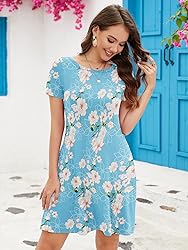 KORSIS Summer Dresses for Women Flower Light Blue