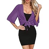 TASAMO Women's 2026 Summer Lightweight Short Bolero Cardigan Shrug Sheer Tie Front Top 3/4 Sleeve Jacket for Dress