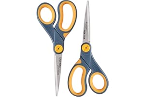 Westcott 8" Straight Titanium Bonded Non-Stick Scissors with Adjustable Glide Feature 2 Pack (16550), Grey/Yellow