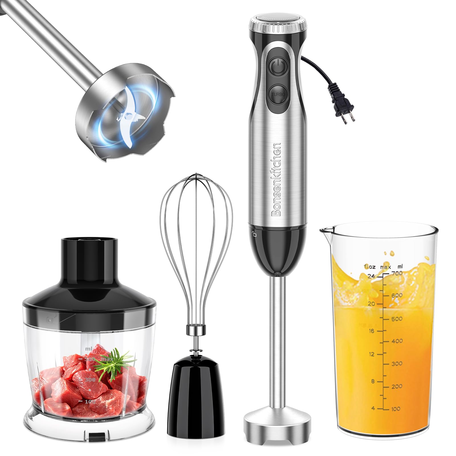 Photo 1 of ***MISSING PARTS***
Bonsenkitchen 4-in-1 Immersion Blender Handheld, 20 Speeds Hand Blender with Turbo Mode, Stainless Steel Blade, Egg Whisk, Beaker & Chopper Bowl, Stick Mixer for Soup, Smoothie, Puree, Baby Food