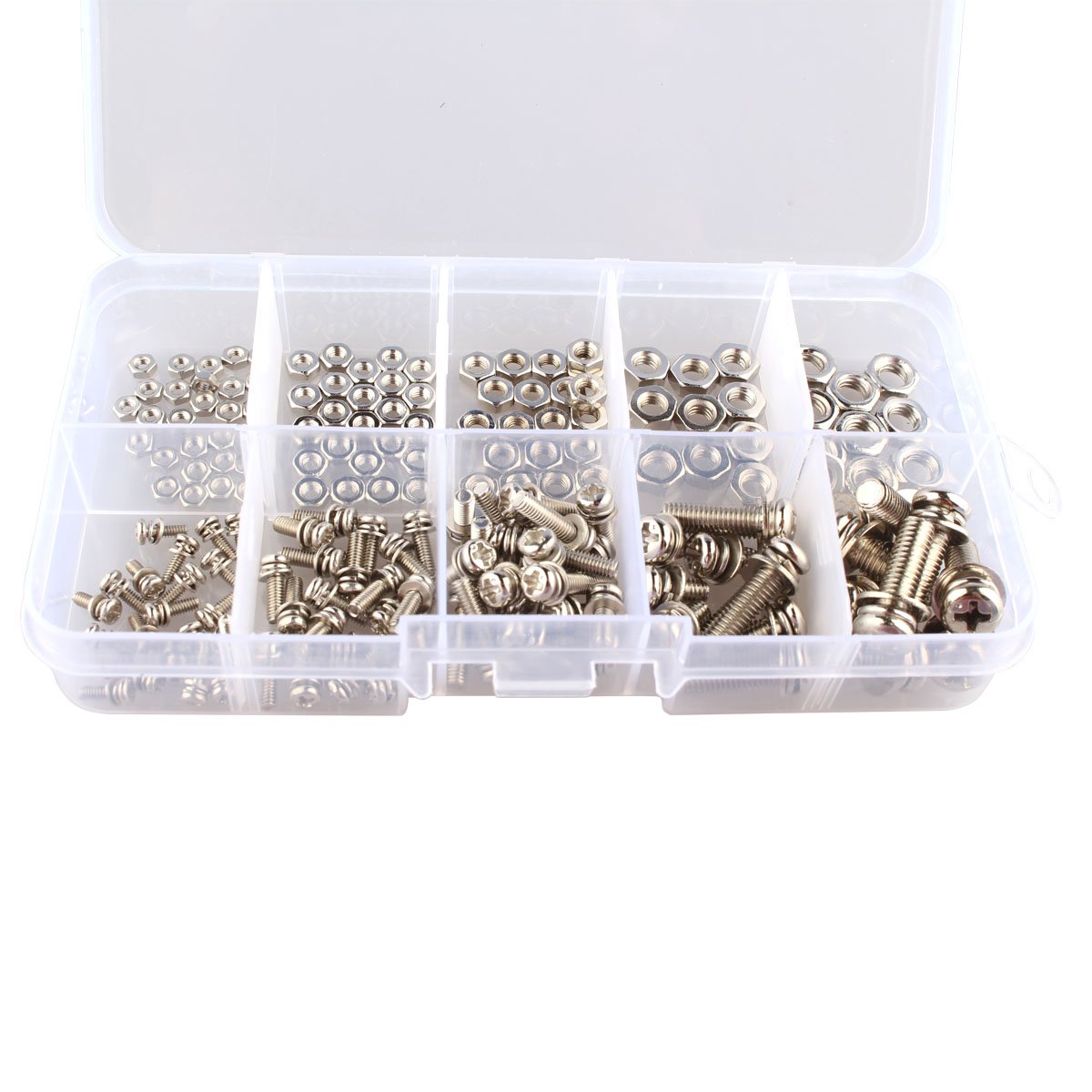 HALJIA 160pcs M2 M2.5 M3 M4 M5 Stainless Steel Screws Hex Nuts Assortment Kit Set
