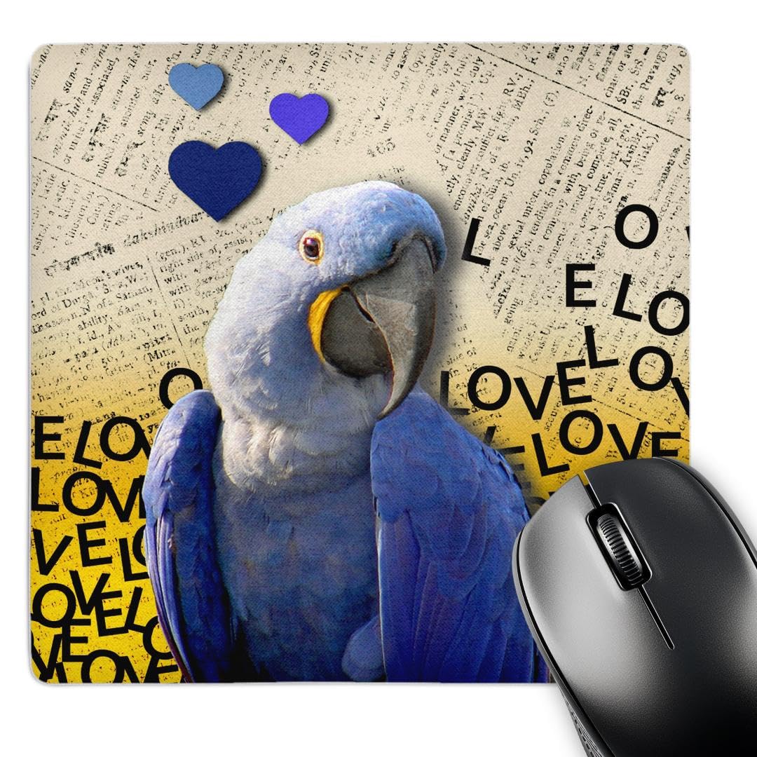 3dRose mp_123122_1 8 x 8-Inch Blue Maccaw Parrot - Cute Happy Smiling Bird Photo - Navy Blue and Yellow - Animal Photography Mouse Pad
