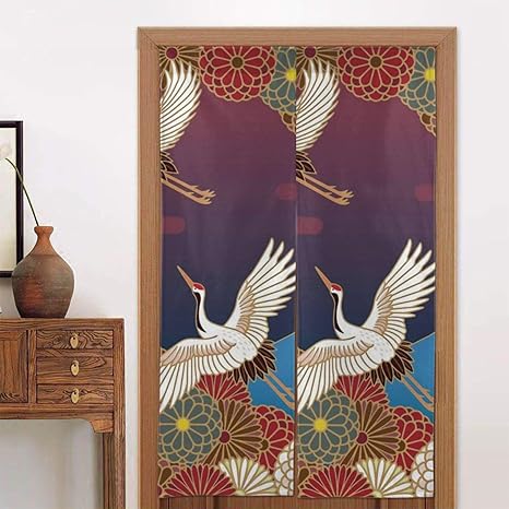 Amazon 富士山ツルと菊の花 のれん 間仕切り 遮光 断熱 カーテン 目隠し おしゃれ 和風 暖簾 玄関 キッチン リビング 飲食店 出入り口 のれん オンライン通販