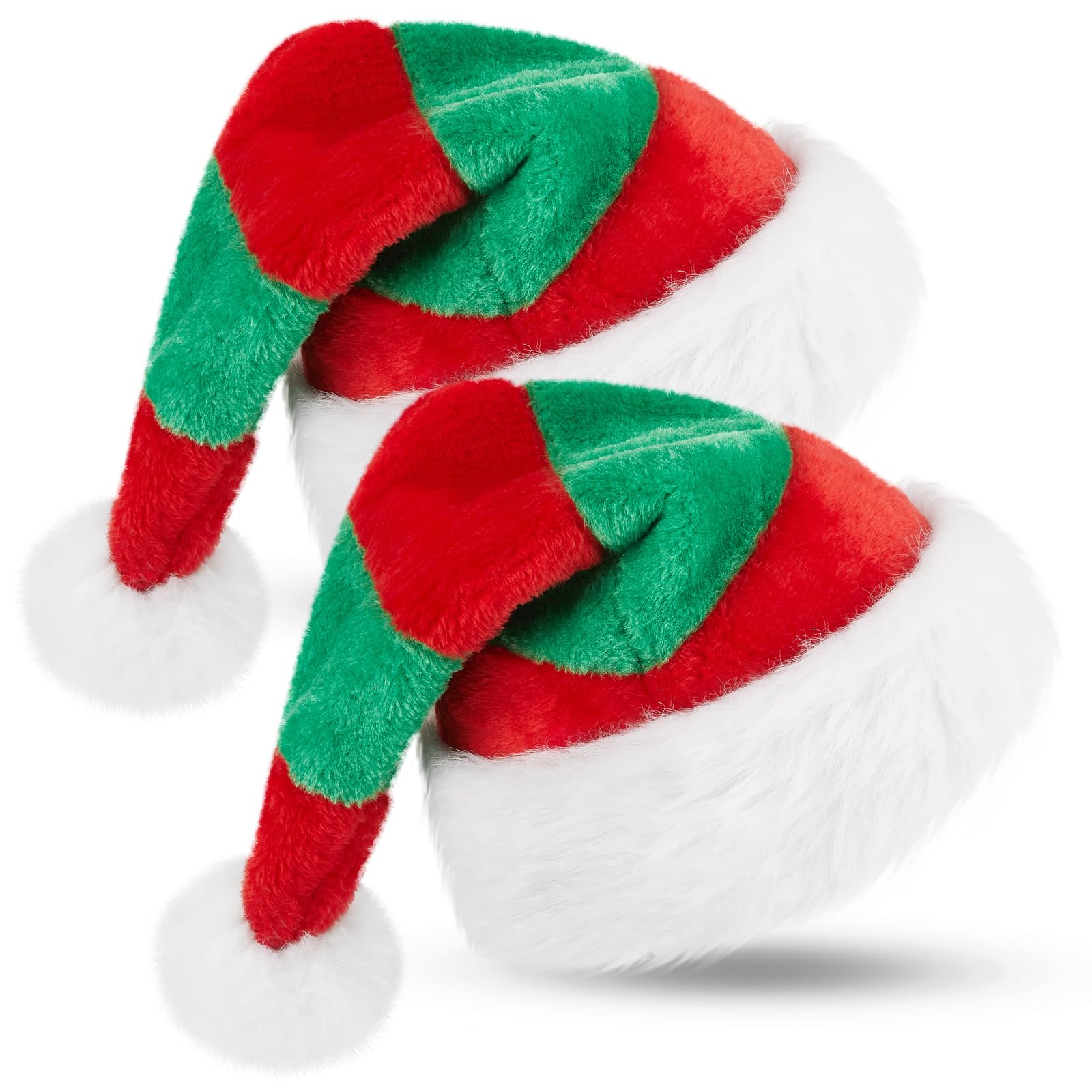 SATINIOR 2 Pcs Santa Hat Unisex Plush Red and Green Hat for Christmas Event Party Supplies - Funny Crafts Novelty Decorations for Adults