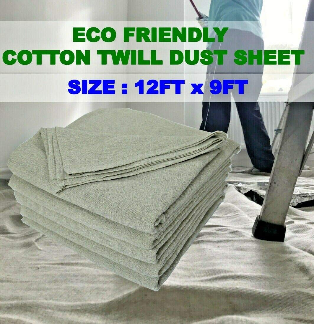 4 X Cotton Twill Dust Sheets 12ft x 9ft / 3.60m x 2.70m ** Pack of 4