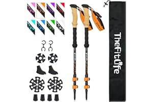 TheFitLife Carbon Fiber Trekking Poles – Collapsible and Telescopic Walking Sticks with Natural Cork Handle and Extended EVA Grips, Ultralight Nordic Hiking Poles for Backpacking Camping