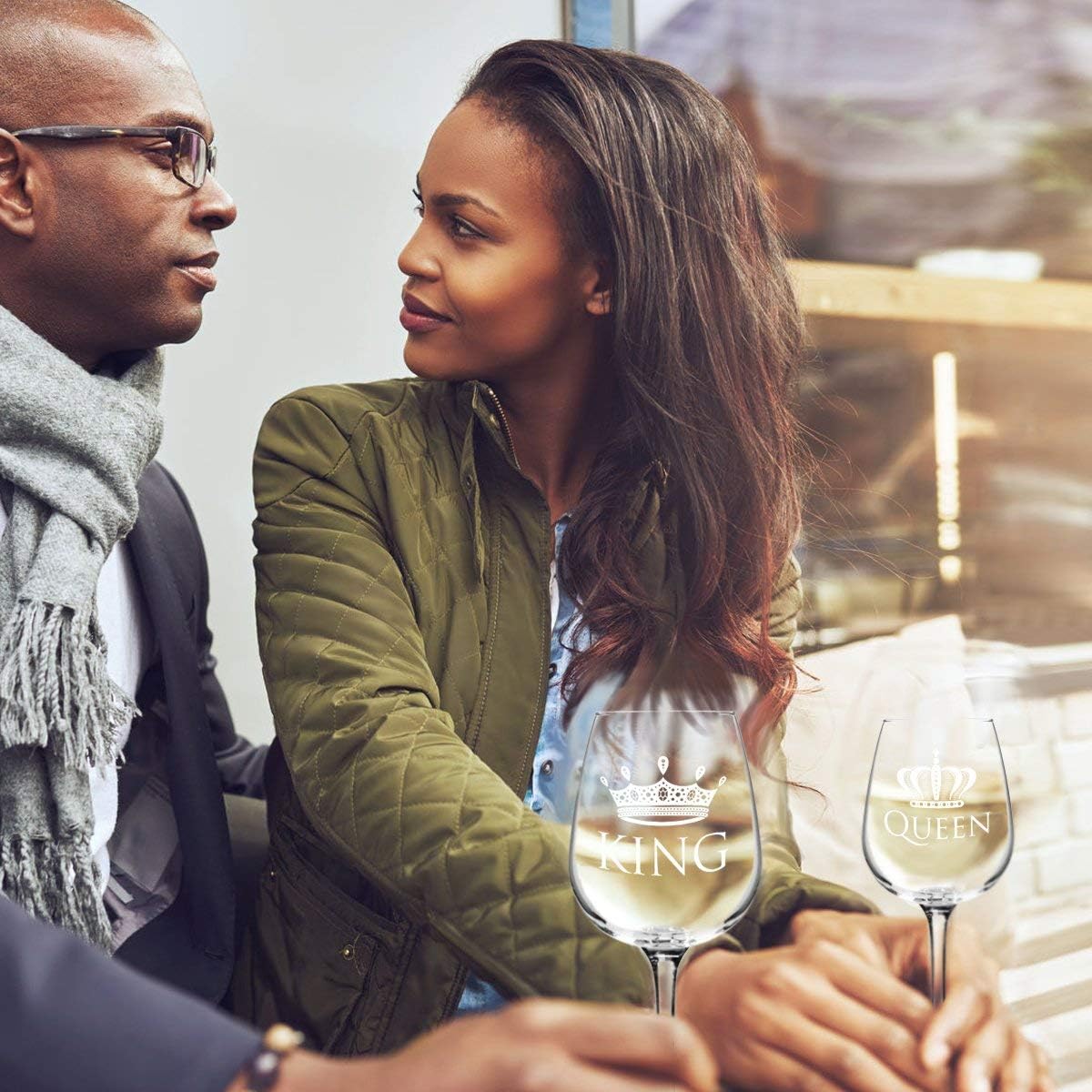 King and Queen Crowns Novelty Wine Glass Wedding Anniversary Gift Set