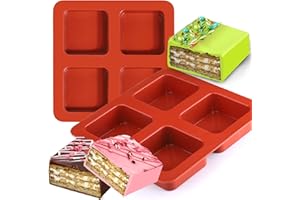Cadeya 2 Pcs 4 Cavity Chocolate Covered Cookies Molds for S'mores, Square Silicone Mold for Smores, Graham Crackers, Marshmallow