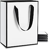 YACEYACE 10Pcs Medium Size 8"x4.25"x10.5" Black and White Gift Bags with Ribbon Handles - Bulk Wedding, Birthday, Party Bags
