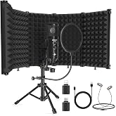 SwaykTech Studio Recording Microphone Isolation Shield with Pop Filter and Metal Tripod Stand, Studio Mic to PC Laptop Smartphone, Music Microphone for Recording Singing Podcasting