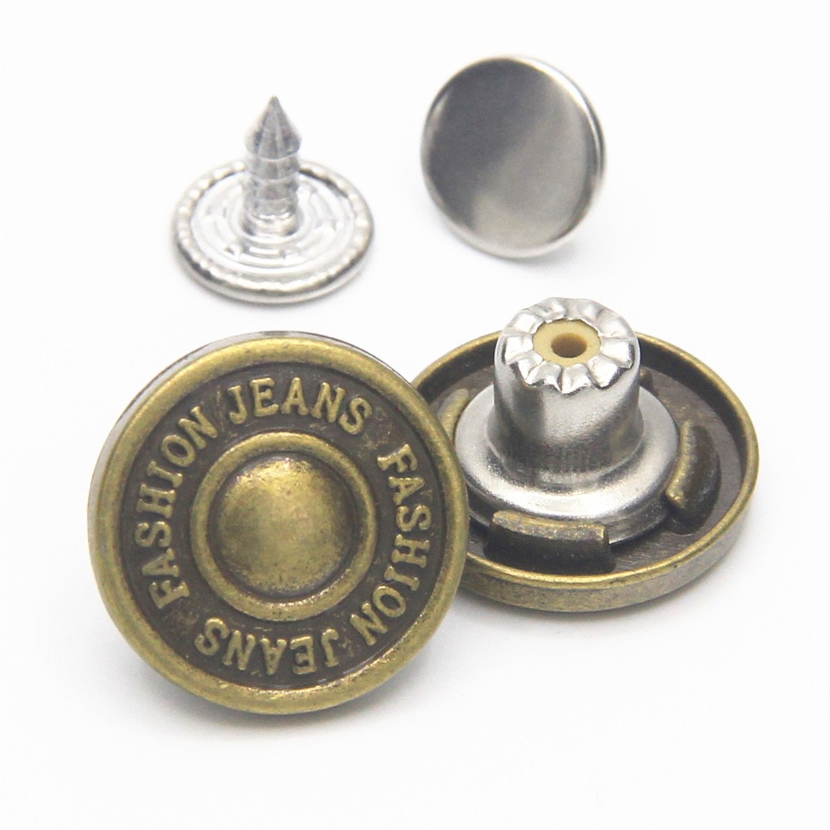 NoSew 17mm Antique Set 12 Replacement Button Metal Buttons Jean Brass