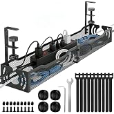 Cable Management, 25.3'' Under Desk Cable Management Tray No Drill | Metal Cable Organizer with Clamp for Wire Management, Cord Organizer for Home Office, Desk Accessories Organizer, Black