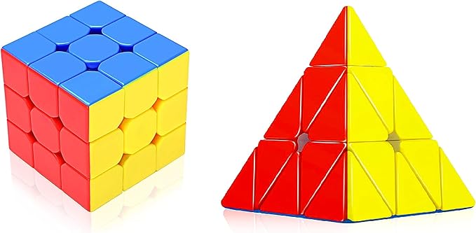 D ETERNAL Rubiks Rubix Rubic Cube Combo Set of 3x3x3 and Pyraminx Pyramid Triangle High Speed Stickerless Magic Puzzle Cube