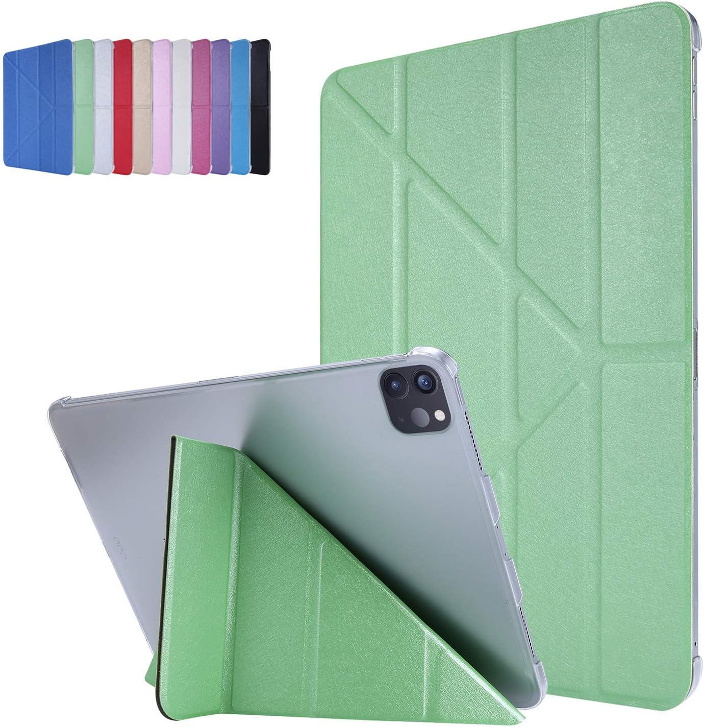 PODITAGI iPad Pro 12.9 2020 Case, 4th Generation PC Transparent Back Cover Auto Sleep/Wake, Folding Cover Support iPad Pencil Charging Ultra-Thin PU case(iPad Pro 12.9（2020）, Green)