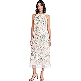 Maggy London Women's Dresses Floral Embroidered Halter Neck Midi Dress with Back V-Neck