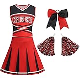 HAPNBCELE Cheerleader Costume for Womens, Cheerleading Uniform Outfits with Pom Poms Halloween School Musical Party