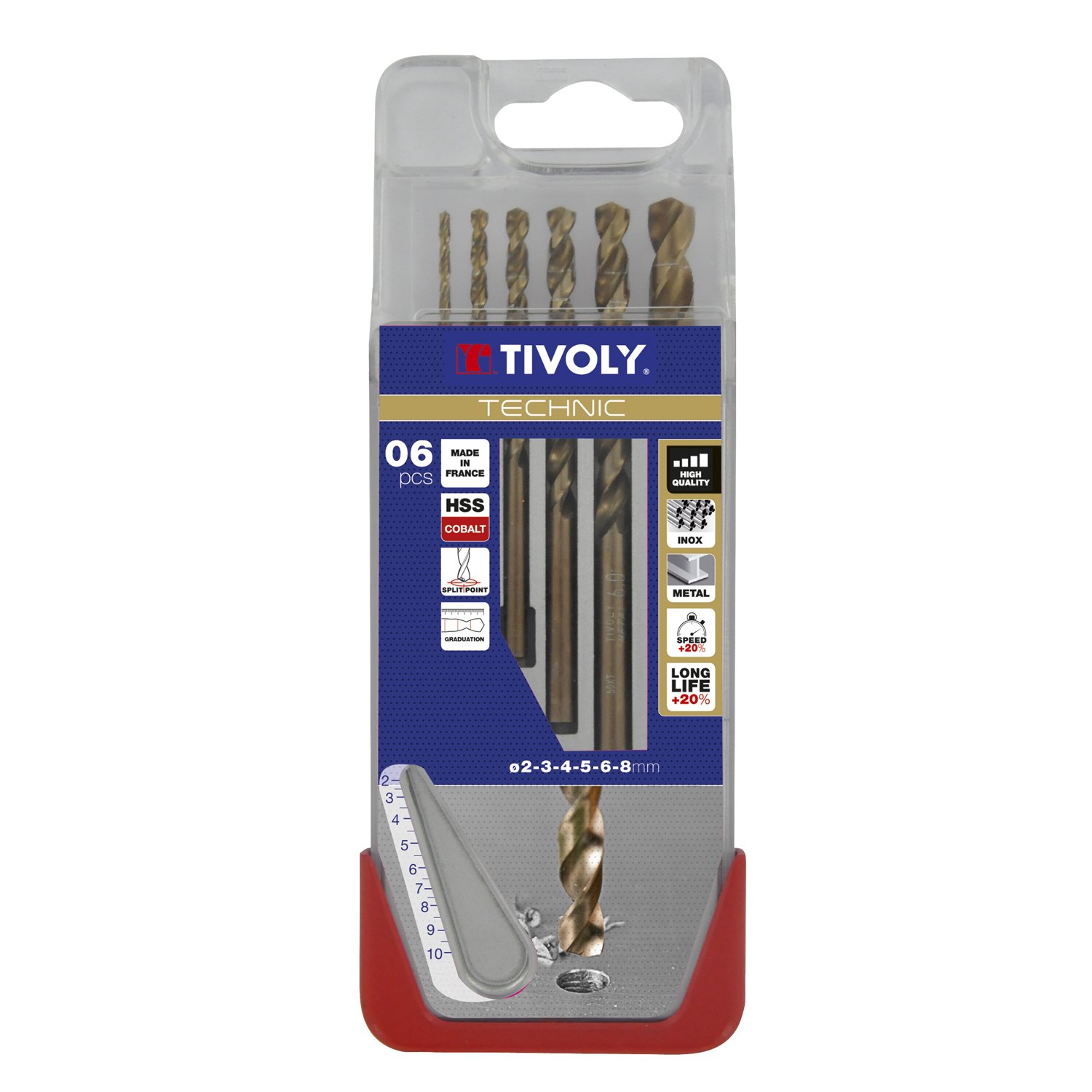 Tivoly A31 – Pack of 5 Drill Bits for Metal DIN 338 HSS Co (Diameter of 2, 3, 4, 5, 6, 8 mm