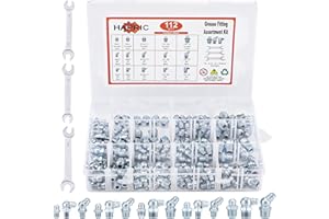 Hapric 112 Pcs Grease Zerk Fittings Kits, SAE & Metric Hydraulic Grease Fitting Assortment Straight 45 90 Degree with Wrench Kit(7-11mm) for Grease Gun Automotive Mechanery