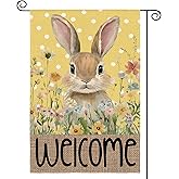 AVOIN colorlife Easter Bunny Garden Flag 12x18 Inch Double Sided Outside, Yellow Welcome Floral Holiday Yard Outdoor Flag